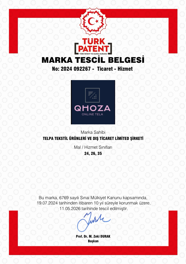 QHOZA marka tescil belgesi — Türk Patent